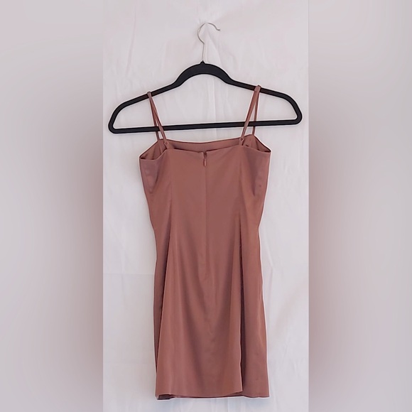 Aritzia Sunday Best Cognac Brown Satin Shimmer Mini Slip Dress - Picture 4 of 5